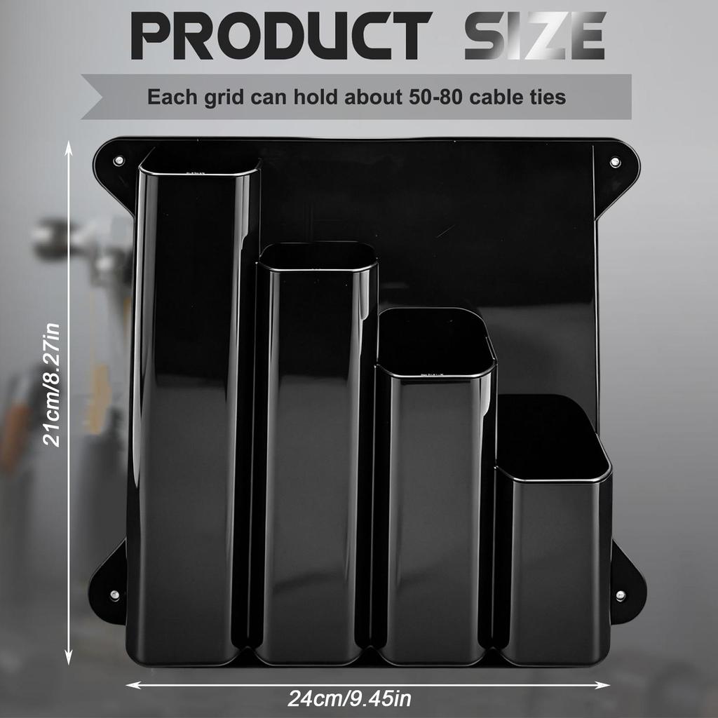 4 Pockets Aluminum Zip Ties Holder Wall Mounted Universal Cable Tie Storage Rack for Workshop Basement Utility Room Warehouse
