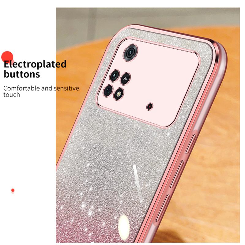 KEYSION Luxury Plating Glitter Phone Case for Xiaomi POCO M4 Pro 4G 5G Transparent Soft TPU Shockproof Back Cover for POCO M4 Pro 5G