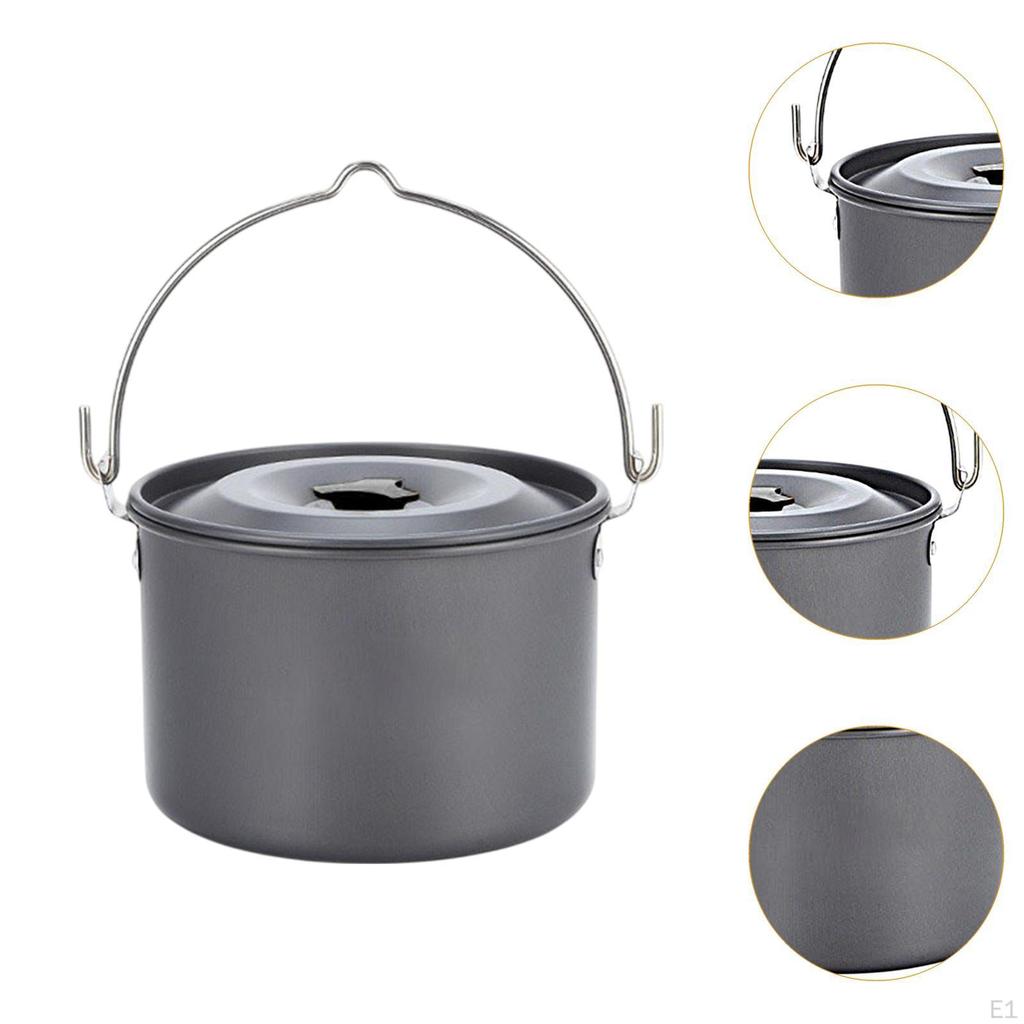 Camping Pot Outdoor Hanging 4L Soup Aluminum Large Capacity Cooking with Lid Cover for