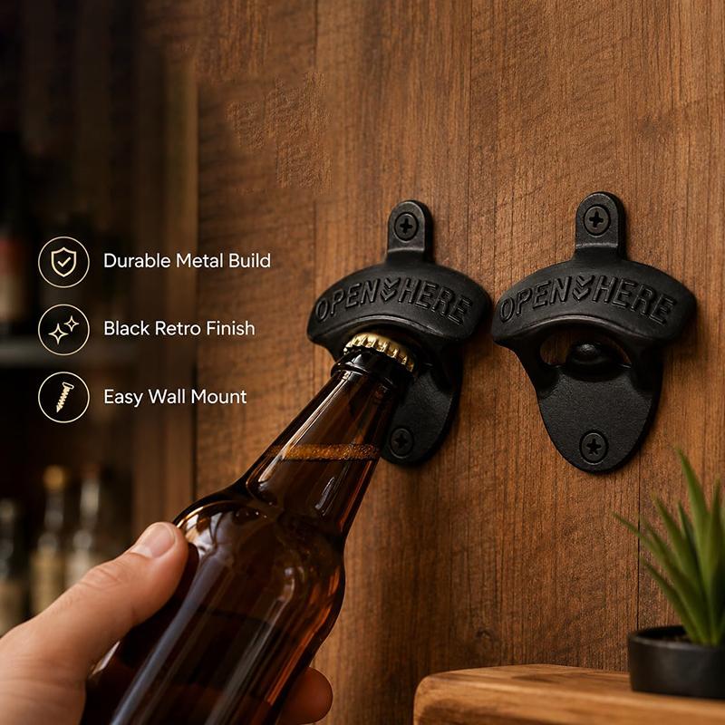 1/2Pcs Vintage Wall Mounted Beer Bottle Opener with Screws Zinc Alloy Beer Botle Opener for Bar Kitchens Hotel Garage Patio Home