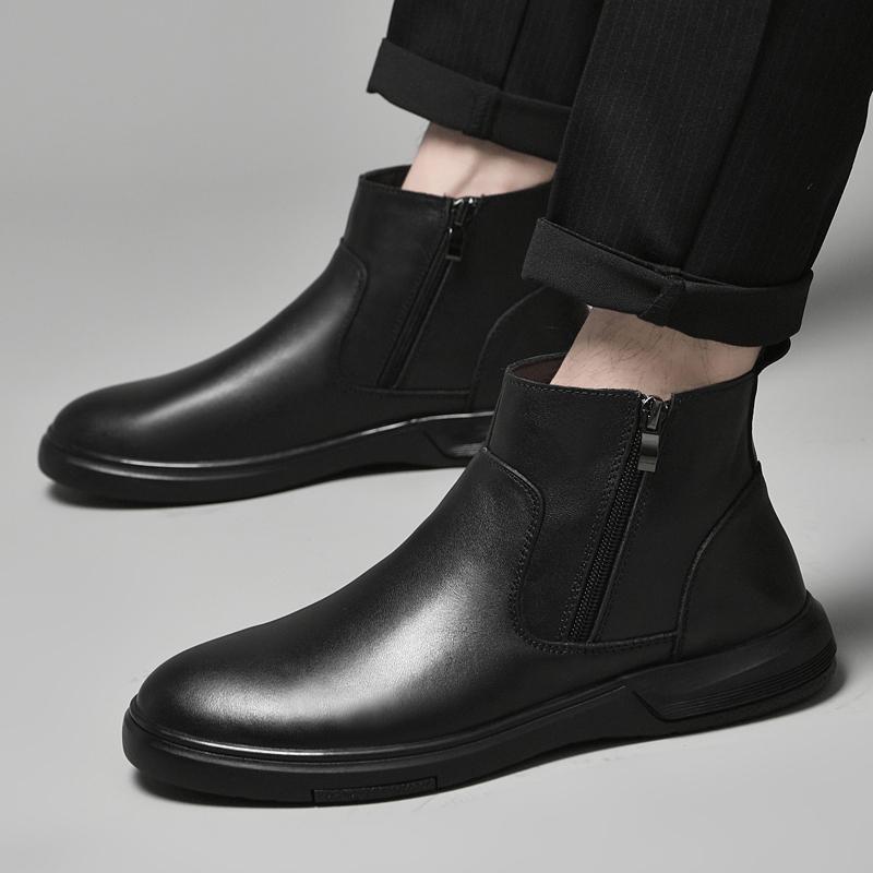 British Style Chelsea Casual Leather Boots Pure Color Versatile Winter Shoes 2026 New Genuine Leather round Flat Designer Shoes
