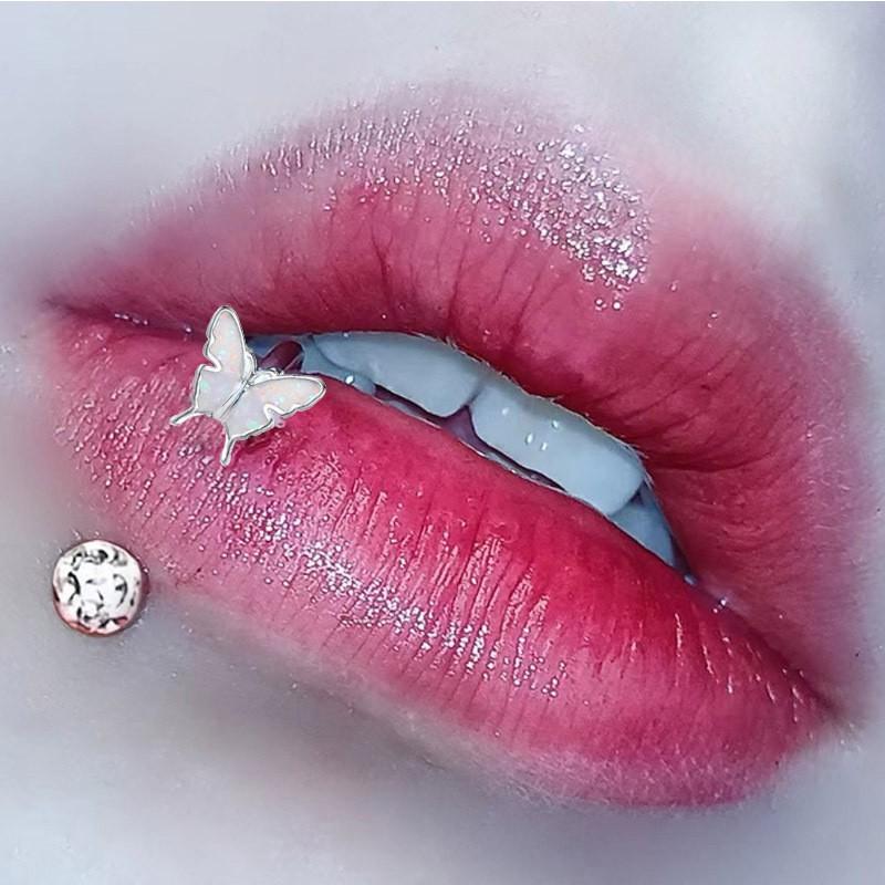 Stainless Steel 4mm Soft Clay Bead Lip Ring Butterfly Zircon Horseshoe Piercing Jewelry Punk Style