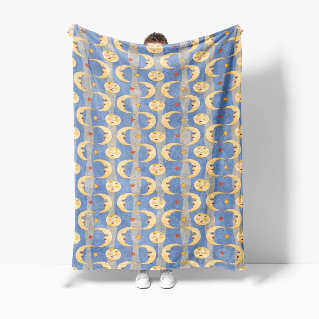 Soft Blue-Themed Cartoon Moon Fluffy Blanket, Suitable For Bedrooms, Sofas, Trips And Picnics. An Ideal Gift