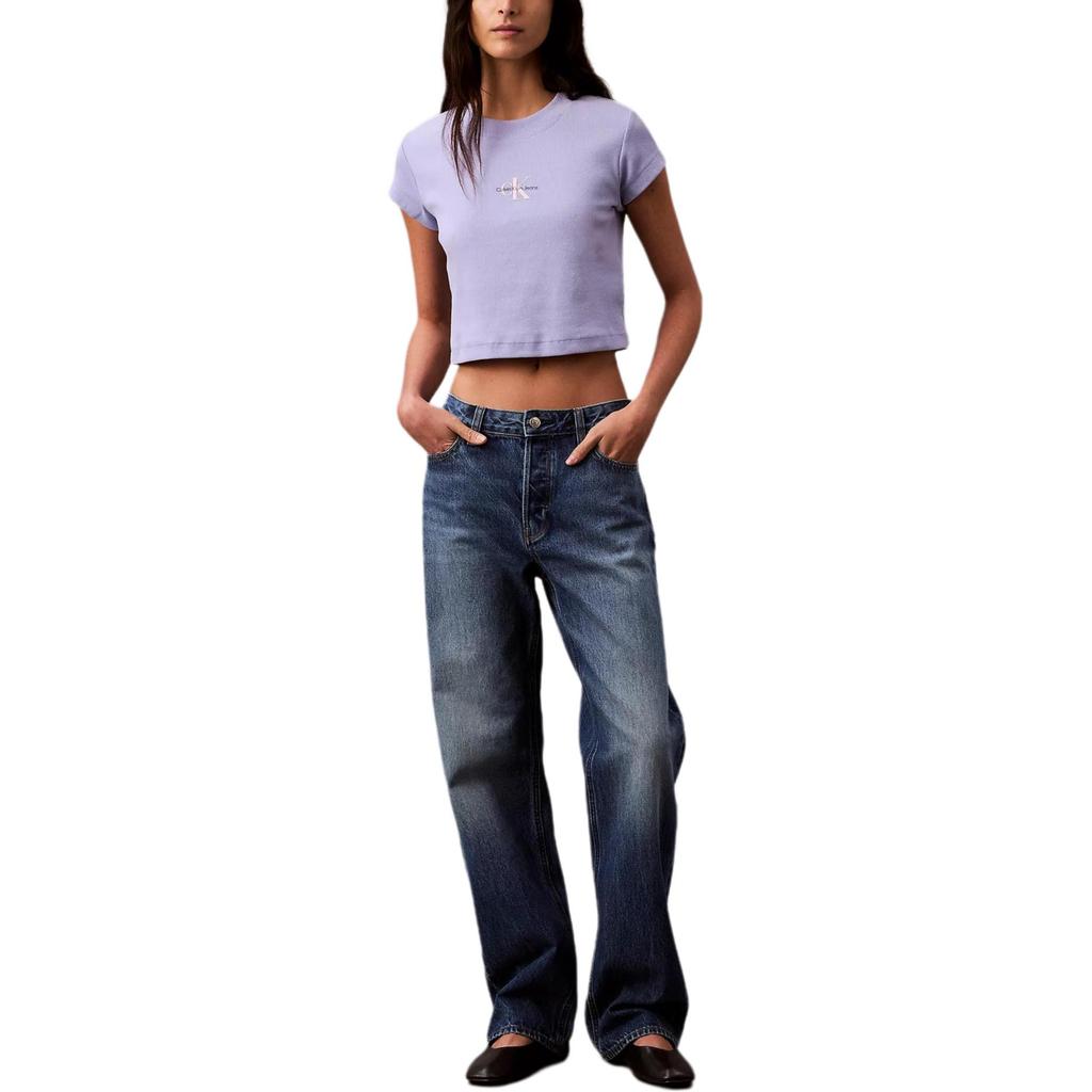 Calvin Klein Soft Breathable Fitted Round Neck Short Sleeve T-Shirt Women Tops Lavender 47AB802-540