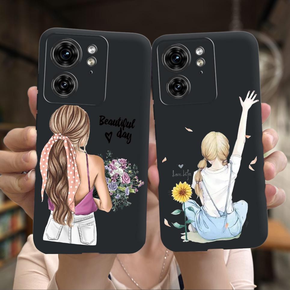 Couple Love Heart Pattern back shell For Motorola Edge 40 Neo Edge40 5G Ultra Soft Slim Black Case Flower Capa Silicone Coque
