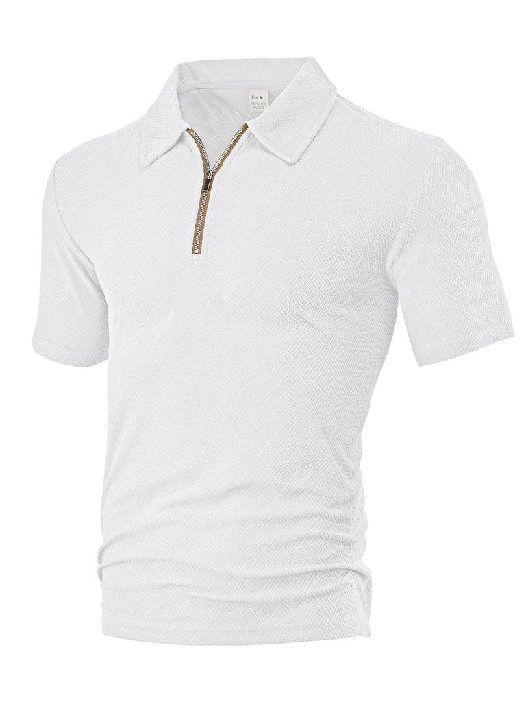 European and American Men's Clothing Summer New Casual Loose Towel Jacquard Cloth Zipper Placket Men's Short-sleeved Polo Shirt