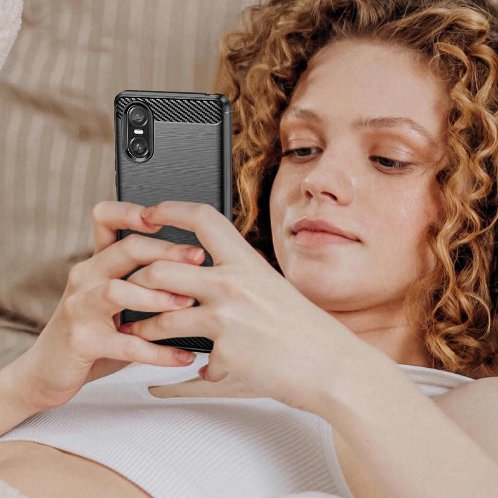 For Sony Xperia 10 VI Case with Screen Film WANLONFENG LS Series Big Lens Hole Brushed Texture TPU Phone Cover