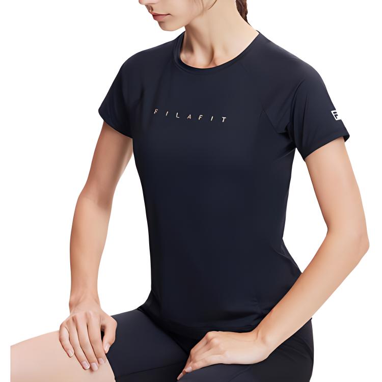 Fila Fitness Series Letter Logo Design Casual Breathable Round Neck Raglan Short Sleeve T-Shirt Women Tops Black A11W421112F-BK