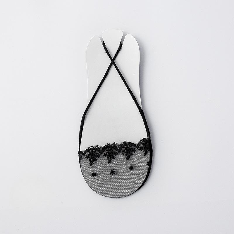 Женские летние однотонные кружевные сетчатые слинг носки-невидимки с мелким вырезом 1 pair чёрный