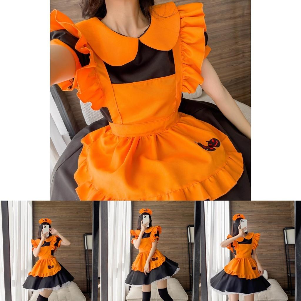 Sexy Lolita Pumpkin Maid Costume Dress For Halloween Party