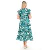 Flounce Sleeves Crew Neck Belted Floral Patterned Long Viscose Dress