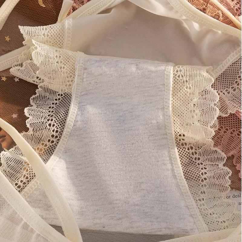 Lace Satin Panty for Women Low Waist Satin Pure Cotton Hollow Girl Seamless High Quality Underwear