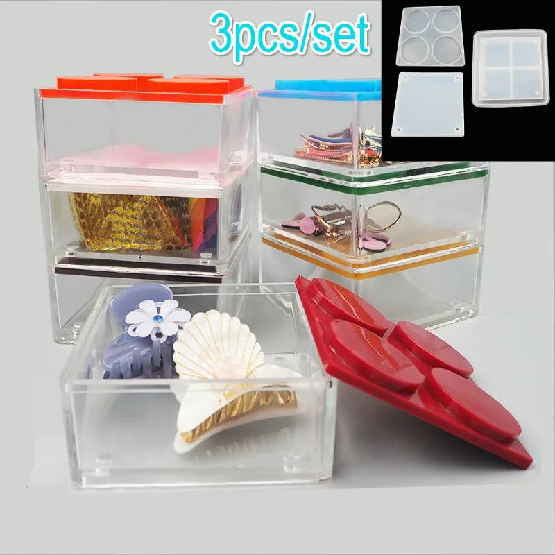 Multi-layer Stacked Square Storage Box Crystal Clear Epoxy Resin Mold Silicone Mirror Jewelry Box DIY Material Packaging