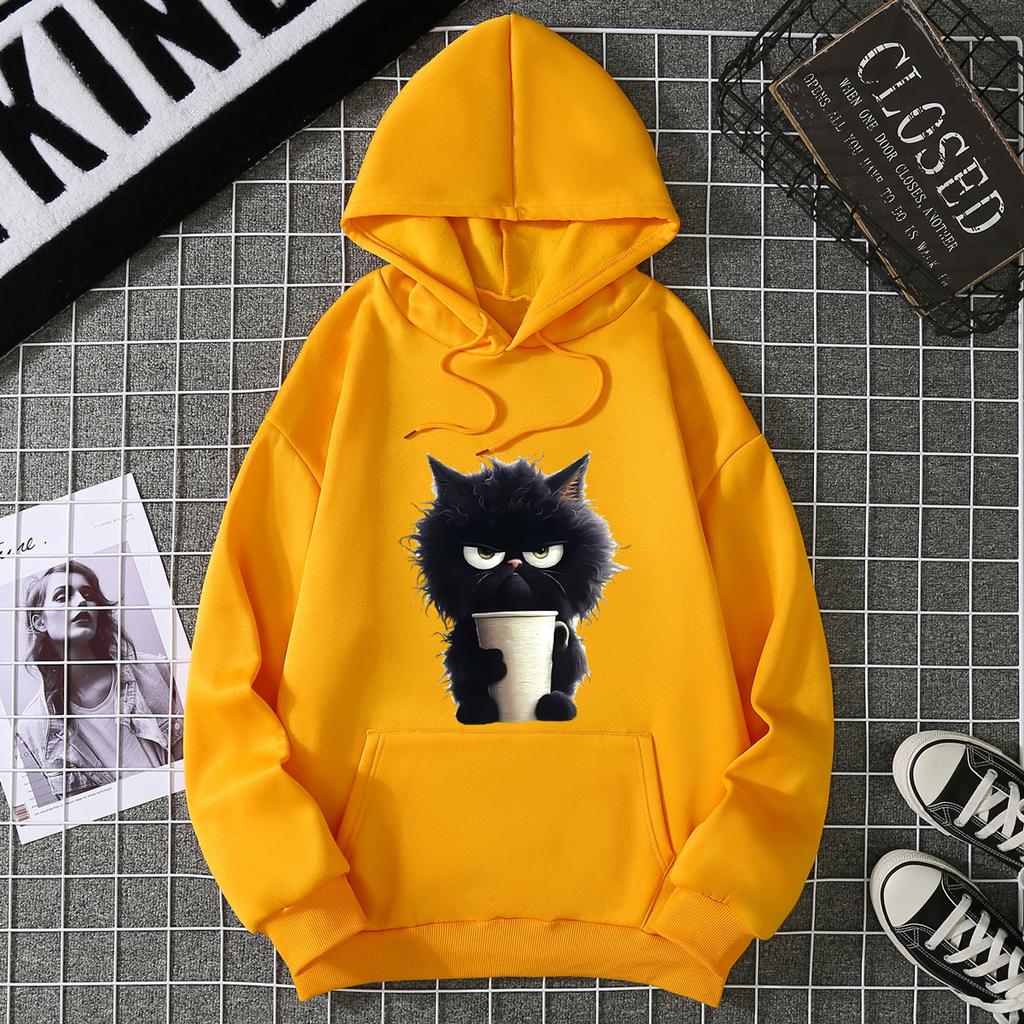 Hot-selling ribbed bottom pendulum sweater European and American animal cat print sweatshirt special couple jumper