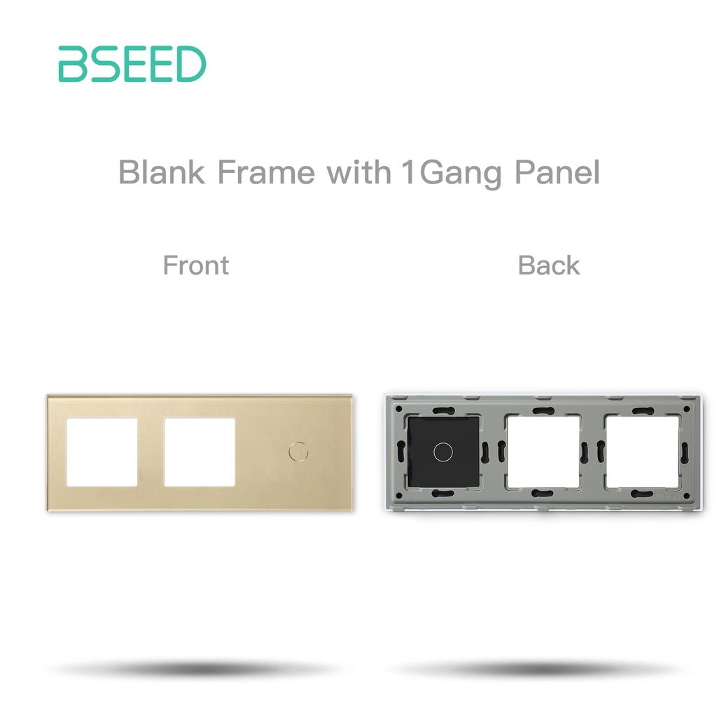 BSEED Double Blank Frame Plus 1/2/3Gang Switch Panels Crystal Glass EU Standard With Metal Plate Front Panel Without Switch