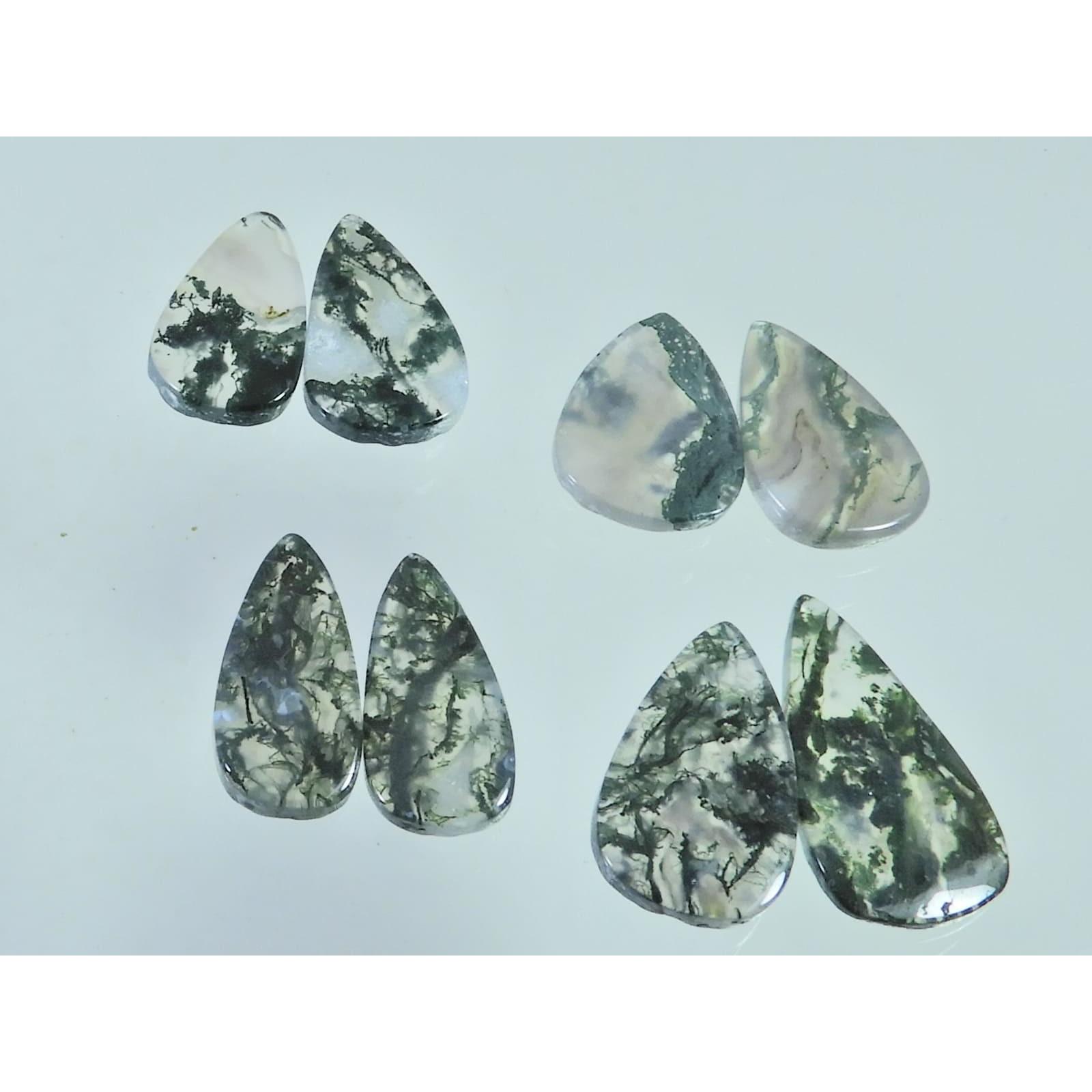 53Cts. Natural Moss Agate Matched Pair Pear Cabochon Gemstone 04 Pair Lot C-2282