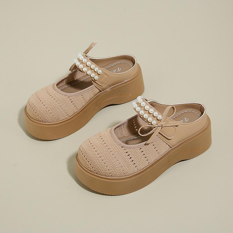 

Бокен обувь с внутренней платформой, женские уличные тапочки, летние новые полутапочки с закрытым носком, тапочки с юбкой 40 хаки