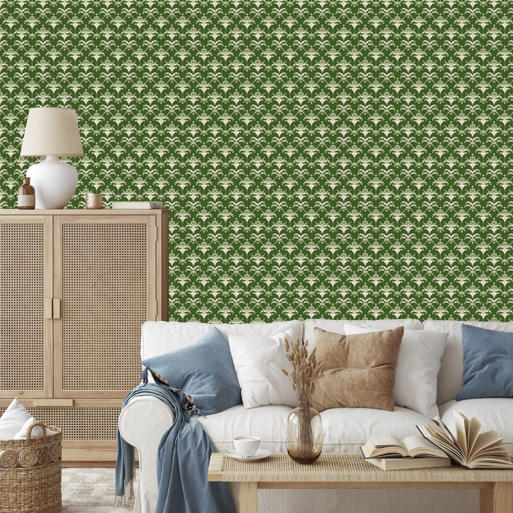 Christmas Damask Olive and Lime Wallpaper 50x1000