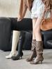 2025 European and American Style Square Head Thin Knee High Heel Thin Heel High Boots