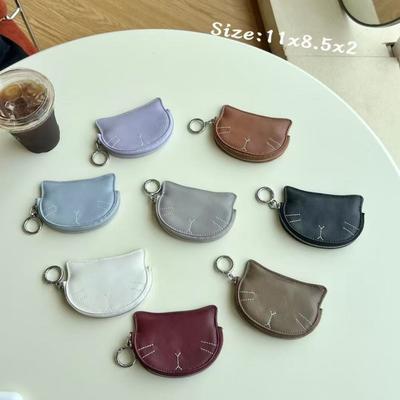 Sheep Skin Niche Cute Embroidery Cat Pattern Change Purse Coin Bag Lipstick Earphone Exquisite Pendant