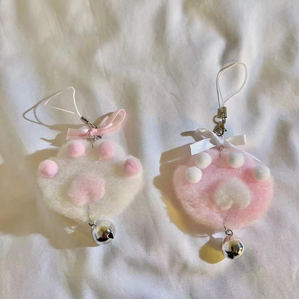 1/2pcs Cat Bell Phone Charm Plush Keychain Accessory with Bow Pendant Versatile Key Chain Handmade Keyring Ornament