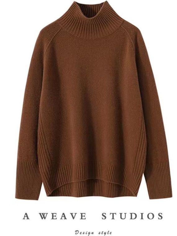 Women's Thick Wool Turtleneck Sweater - Loose Fit, Plus Size, Autumn/Winter Trendy Style.