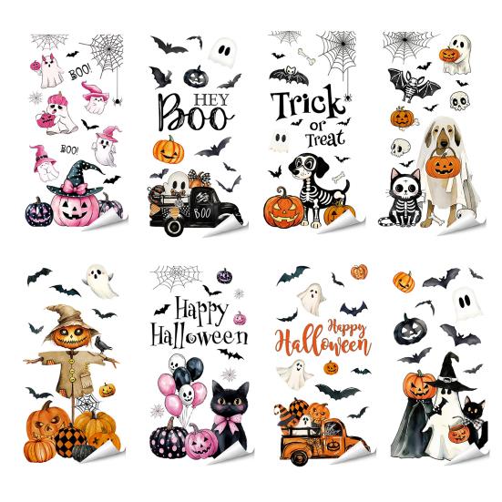 Removable PVC Holiday Stickers Halloween Window Sticker, Cute Ghost Black Cat Pumpkin Decal, Waterproof Reusable Static for Windows Cling