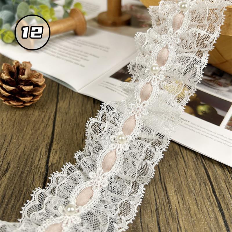

1/2/5yards Beaded Embroidered Lace Ribbon Lolita Lvory Bead Ruffled Lace Fabric for DIY Clothing Curtains Badge Decorations 1yard