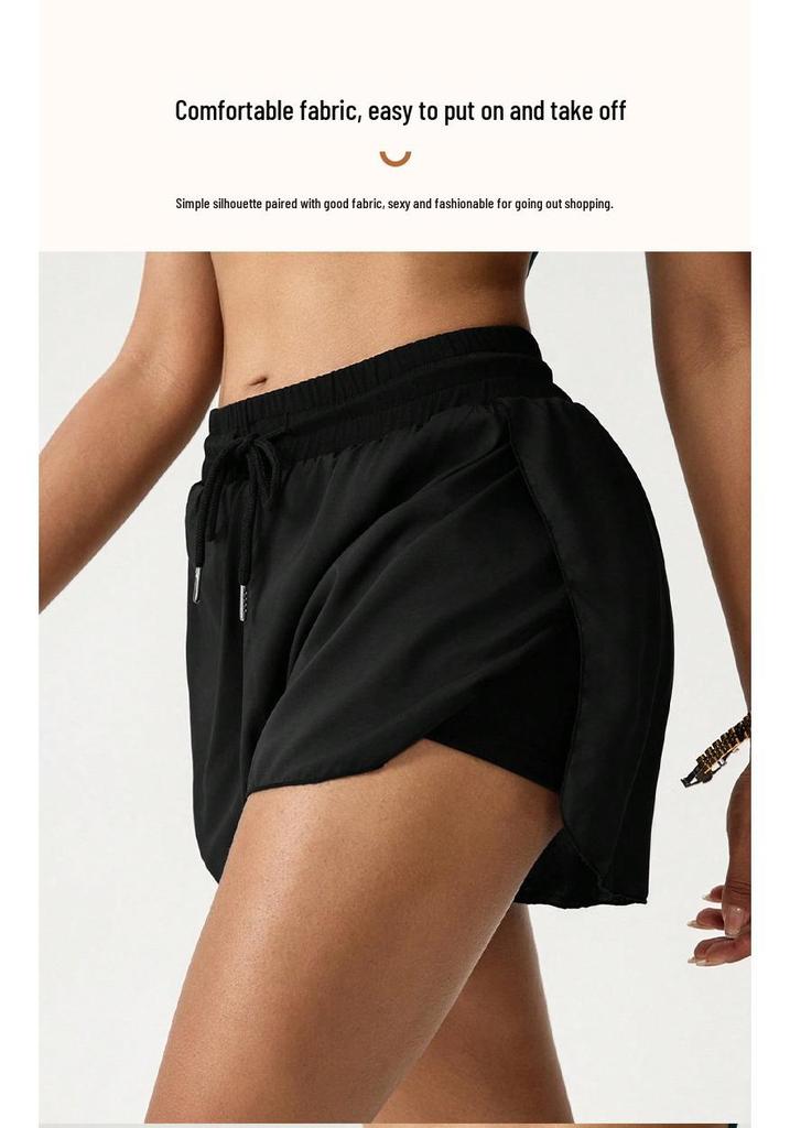 Women's High Waist Black Drawstring Sports Shorts for Running, Fitness & Pilates