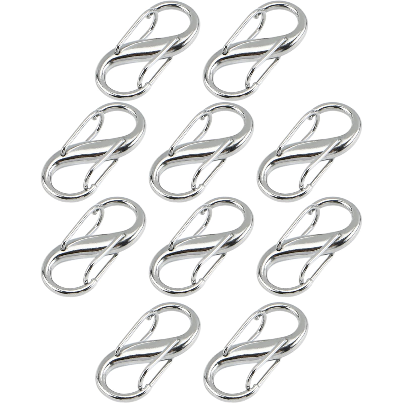 Carabiner Keychain S-shaped Stylish Lightweight High Hardness Alloy Multifunctional (Silver, 27mm 10 pieces