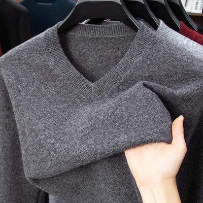 Men's 100% Pure Wool V-Neck Thick Warm Sweater Inner Layer