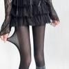 Autumn/Winter Silver Thread High-End Black Striped Leggings with Grey Layered Spicy Girl Stockings
