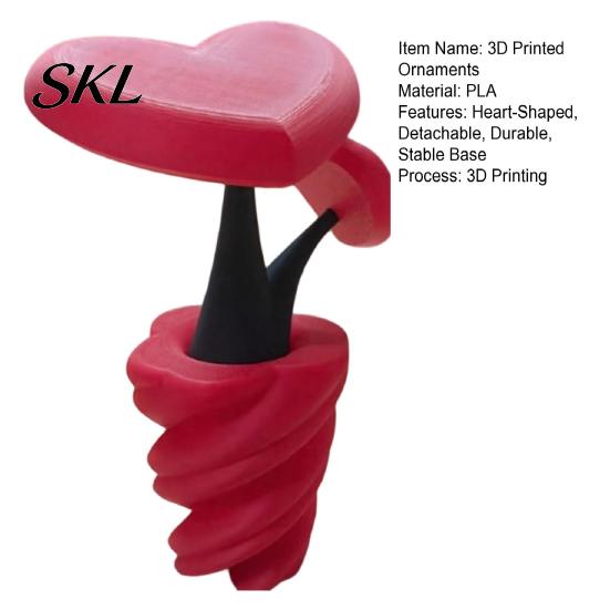 Romantic Love Flower Sculpture 3D Printed Heart-Shaped Vase, with Spiral Base, Detachable Plug-in Eye-catching Colorful Ornament Desktop Decor, Modern