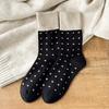 Mid-calf Socks for Women, Spring and Autumn Color-blocking Pile Socks, Retro Polka Dot School Style Cotton Socks for Women