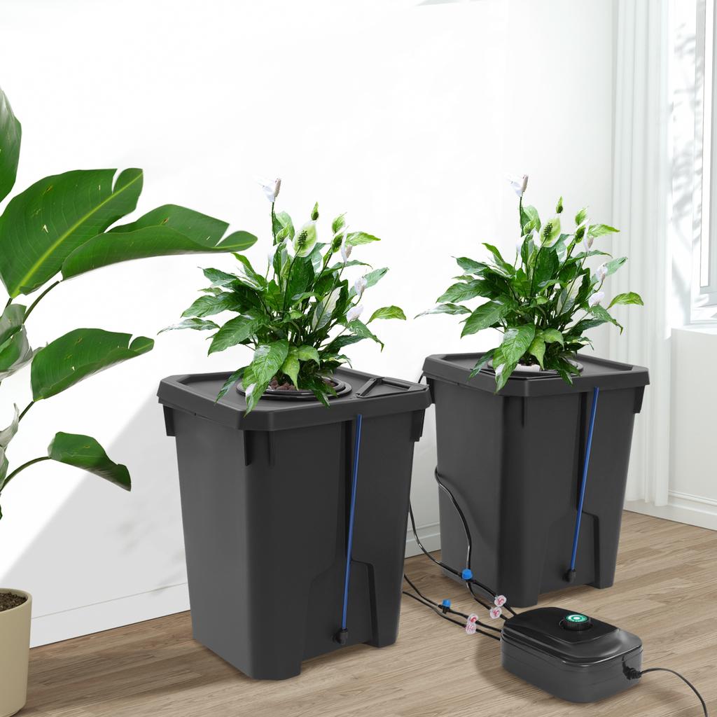 2pcs 27L PP Hydroponics Growing System,Black Rectangular Floor Standing Culture Bucket System 30*30*40cm for Greenhouse,Garden