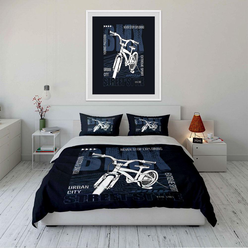 Biancheria da letto con design grafico stile BMX Street Set Copripiumino Copripiumino Federe (1*Copripiumino 2*Federe, senza piumino)