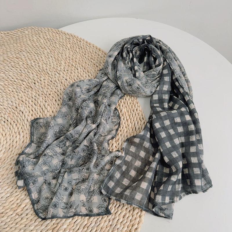 Korean Cotton Retro Scarf  Spring And Autumn New Floral Scarf Fashion Female Thin Breathable Shawl