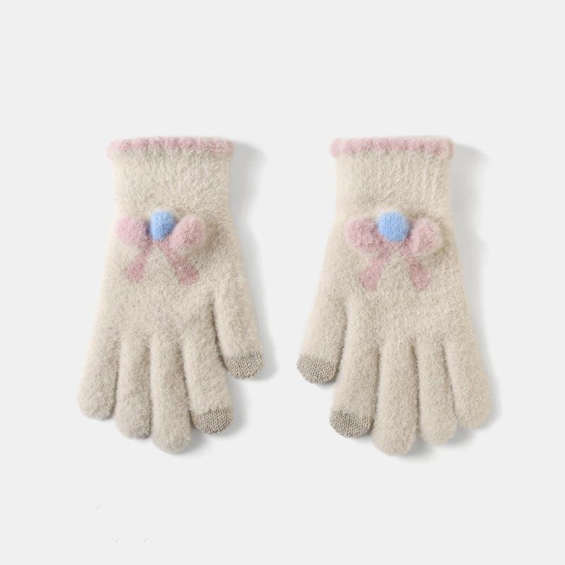 Niedliche Strickhandschuhe für Damen Herren Fingerlose Touchscreen-Handschuhe Winter Warm Plüsch Fäustlinge Radfahren Kalt Vollfingerhandschuhe