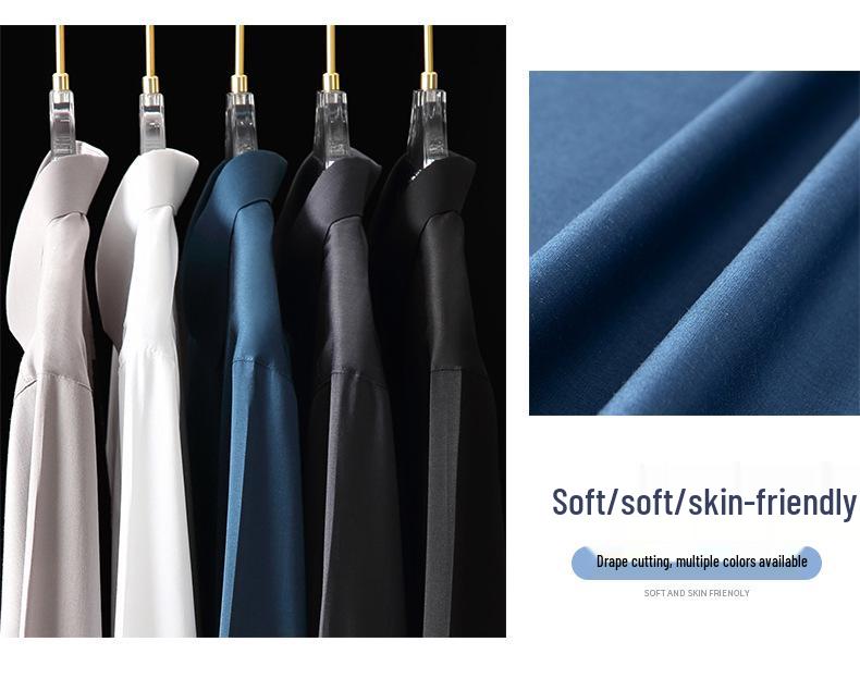 Men's Long-Sleeve Business Shirt: Solid Color, Mulberry Silk, Turn-Down Collar, 2025 Autumn Collection
