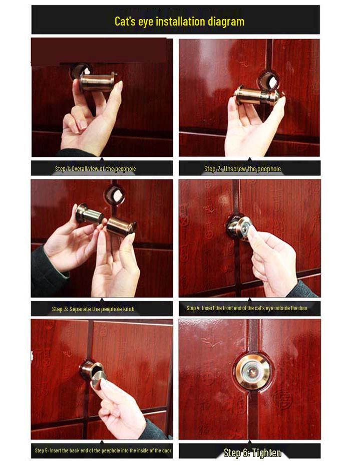 Universal Wide-Angle High-Definition Metal Door Peephole with Integrated Doorbell, Anti-Pry Security Mirror