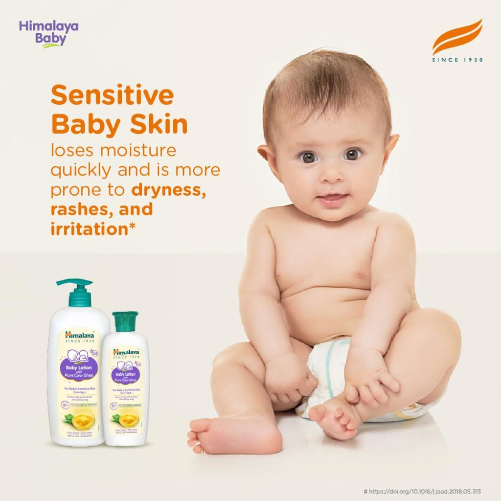 Himalaya Baby Lotion With Pure Cow Ghee 400Ml For Sensitive Newborn Skin, Non-Greasy, Moisturizing, Dermatologically Tested