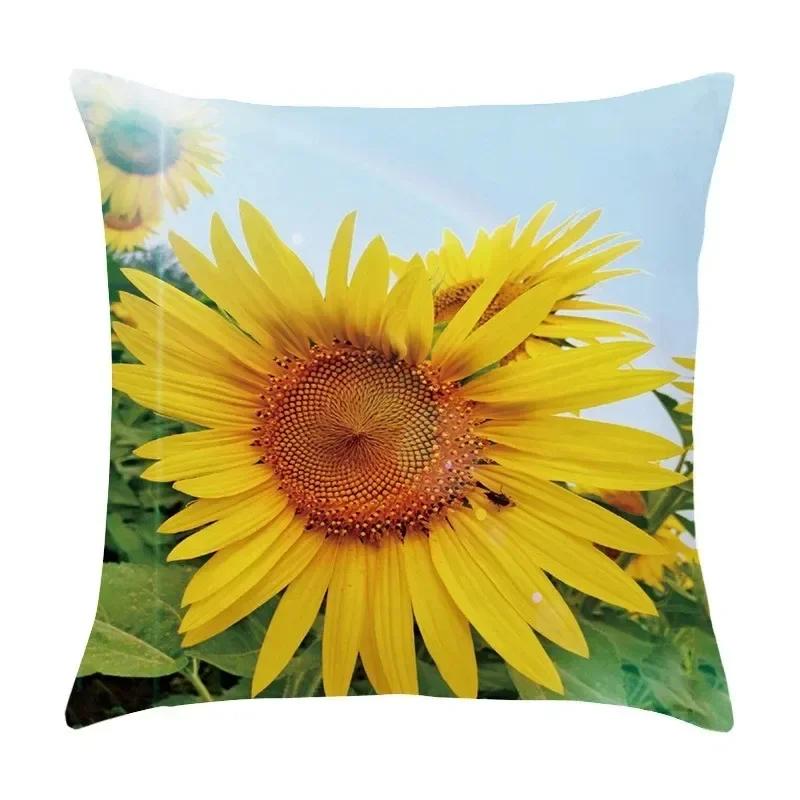 Luxury Home Decor Pillow Cover Living Room Sofa Cushion Cover Oil Painting Sunflower Photo Pattern Cushion Cover