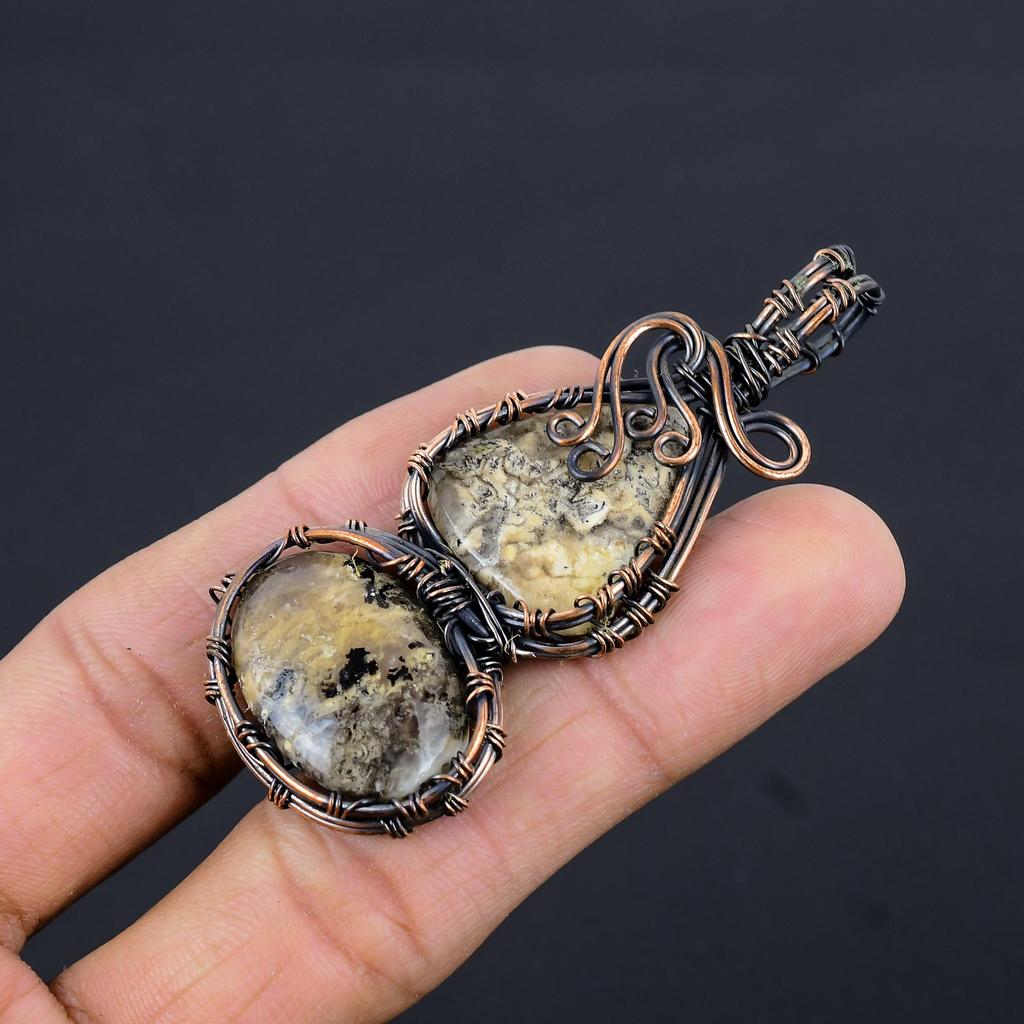 Tiger Dendrite Pendant, 999 Copper Wire Wrapped Pendant Jewelry. Gift For Women Handmade Pendant Gemstone Jewelry