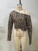 2026 Leopard Print Off-shoulder Cropped Long-Sleeve Top for Women