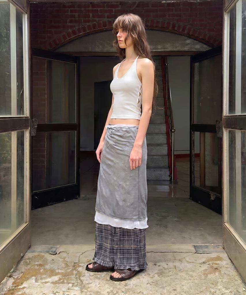 Daiaegeuneol Wrinkled Sheer Skirt (Grey)