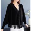 Tassel Knitted Cardigan Coat for Women Autumn/Winter Loose V-neck Sweater for Women