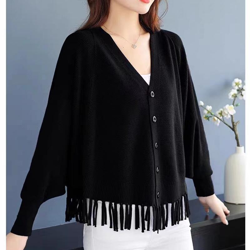 Tassel Knitted Cardigan Coat for Women Autumn/Winter Loose V-neck Sweater for Women