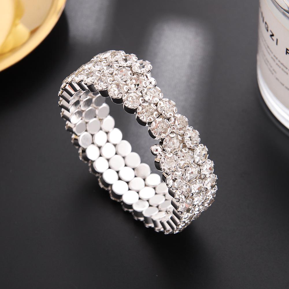 Rhinestone Elastic Arm Bracelet for Bride's Hand - Multi-Row Performance Jewelry B330