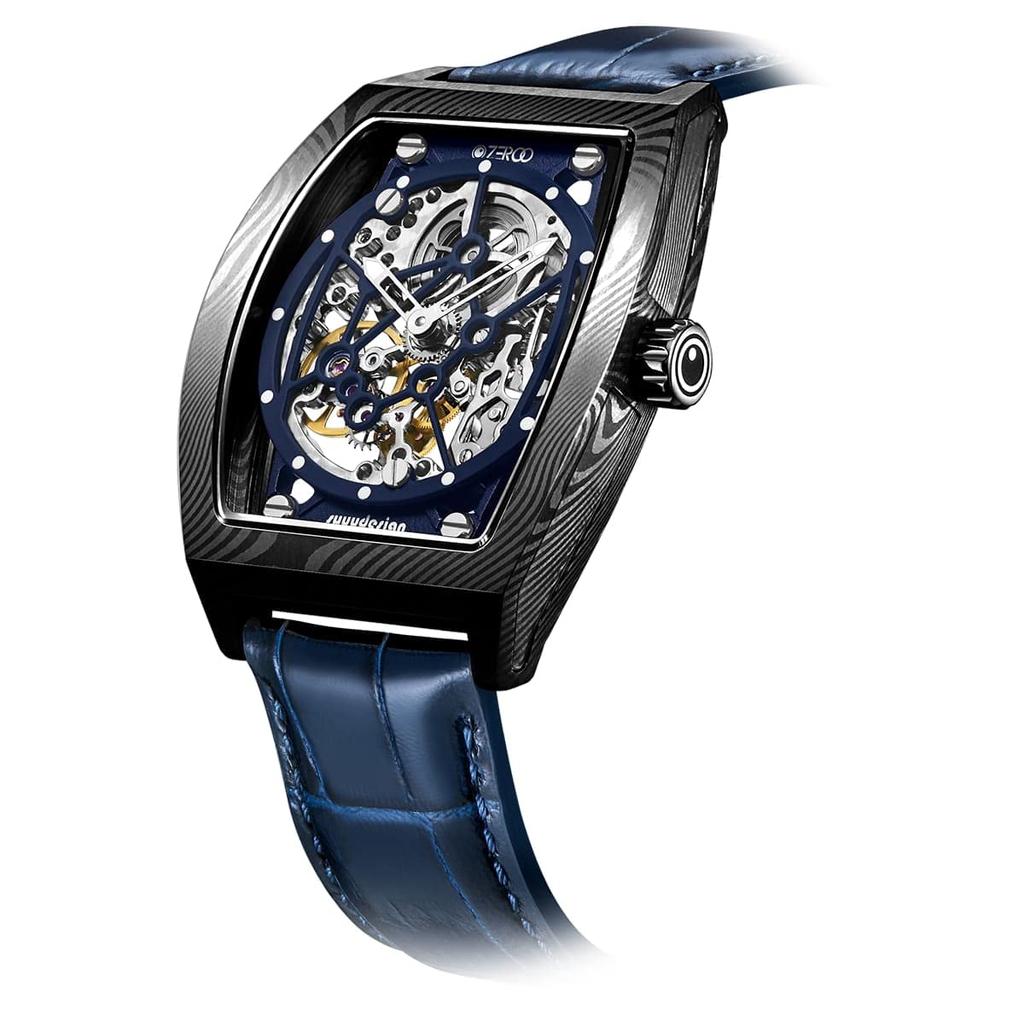 ZEROO M1D THE AURIGA Mechanical Skeleton Damascus Watch Hand-Wound Men's (ZM001DBBL) [Authentic] (Blue/Black Case)