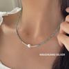 Su Chuang S925 Sterling Silver Turquoise & Natural Pearl Necklace for Women - Korean Style, High-End Clavicle Chain.